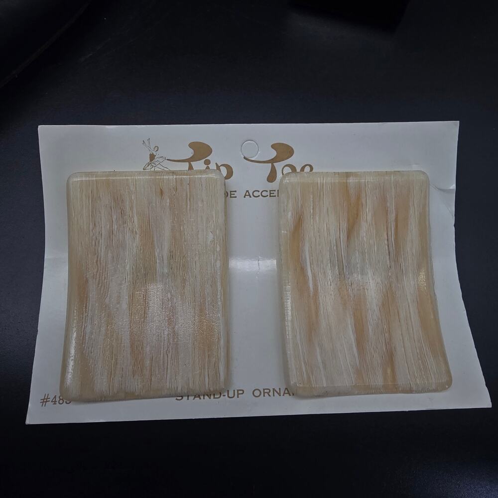 Tip Toe Beige Cream Faux Wood Shoe Clips Rectangle Vintage NOS